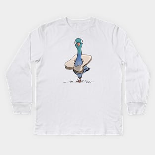 Pigeon with Bread Necklace (front print version) Kids Long Sleeve T-Shirt